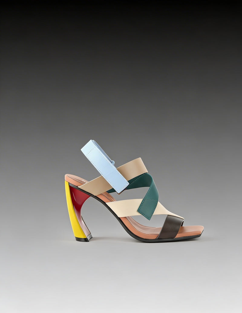 sandalia de tacón con turas multicolor de cuero premium para mujer